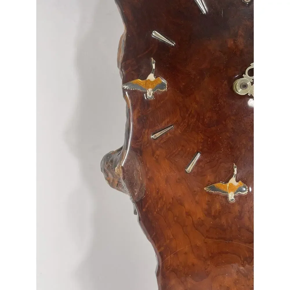 Burl Wood Wall Clock‎ Burl Redwood Gorgeous Vintage Custom Duck Goose Image Real